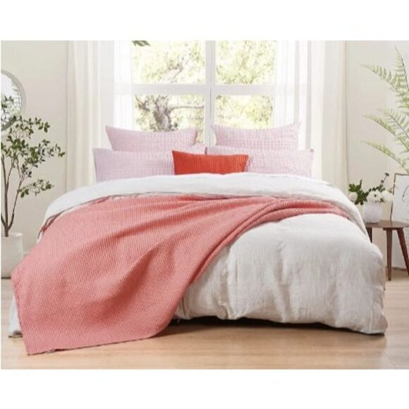 COTTON Waffle Weave Blanket King Size Pink Soft Lightweight Bed Blanket NWT - Picture 1 of 8